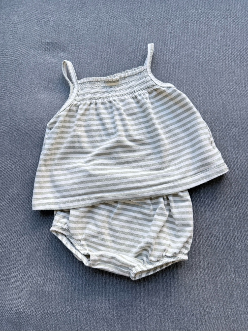 Quincy Mae Organic Cotton Tank & Bloomer Set | Sage Stripe | Baby Girls 12-18M